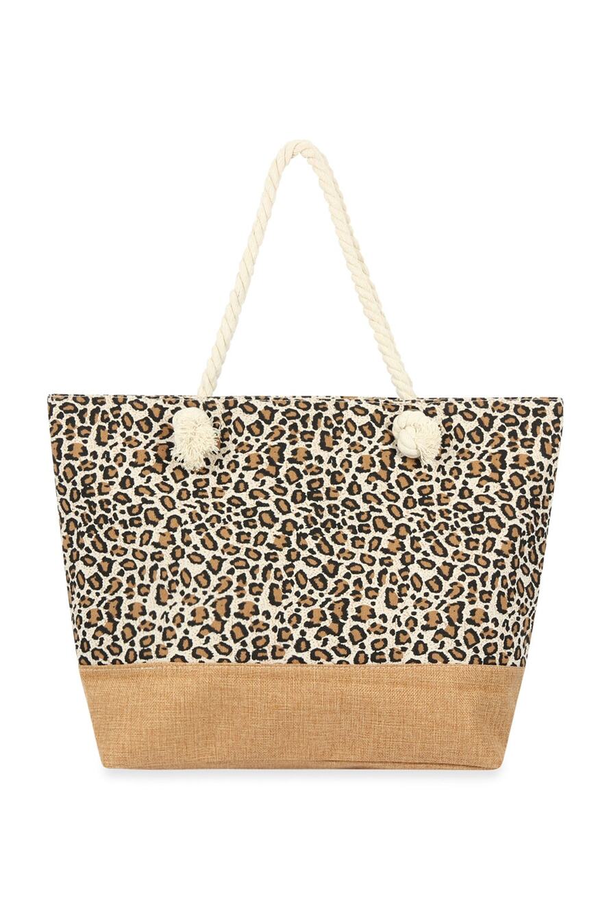 Ria Fashions Leopard Printed Tote Bag - Brown - Measures 19.75" x 13" x 5.75"
